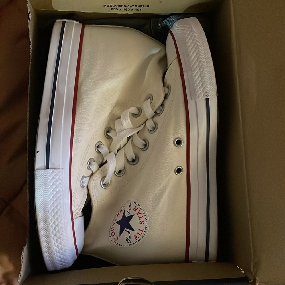 Converse White High-Top Wedge Sneakers with Red Stripe - Picture 3 of 4